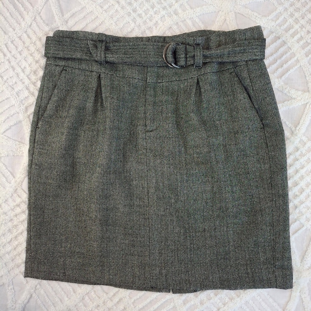 Banana Republic Womens Size 12 Tweed Belted Wool Blend Pencil Skirt Gray Pockets